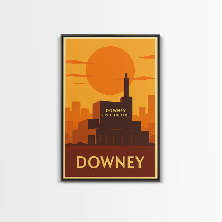 Downey Travel Poster, Framed Canvas Print, Vintage Deco Wall Art, Downey City Art, Travel Poster Art, Retro Travel Print, Travel Posters