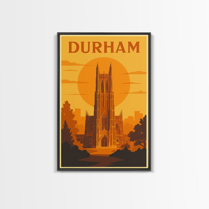 Durham North Carolina Travel Poster, Canvas Print, Warm Sunset Silhouette Art, Durham Wall Art, Vintage City Art, Travel Wall Art