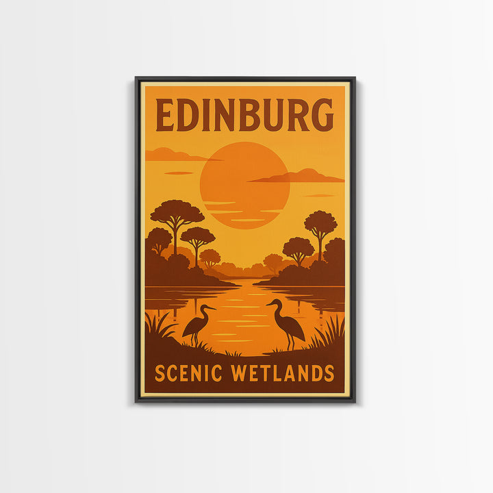 Edinburg Texas Travel Poster, Framed Canvas Print, Vintage Deco Wall Art, Edinburg Wall Art, Mid Century Wall Art, Gift For Travelers