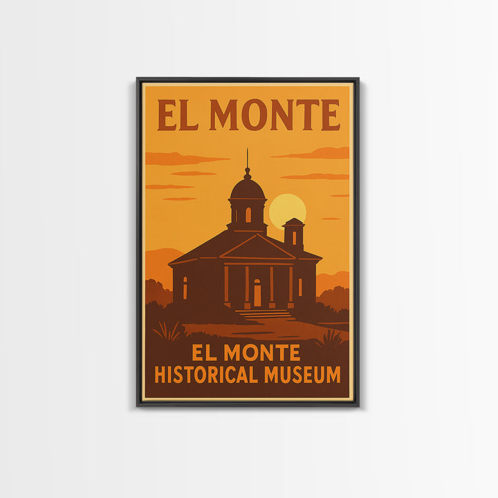 El Monte California Travel Poster, Framed Canvas Print, Warm Sunset Silhouette Art, El Monte Wall Art, Travel Wall Art, Travel Poster Set