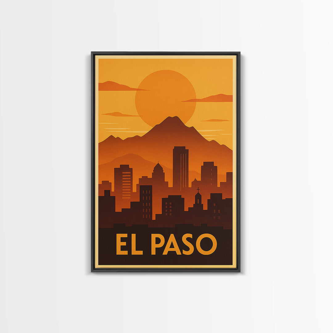 El Paso Travel Poster, Canvas Print, Golden Travel Poster Art, El Paso City Art, Retro Travel Print, Vintage City Art, City Illustration
