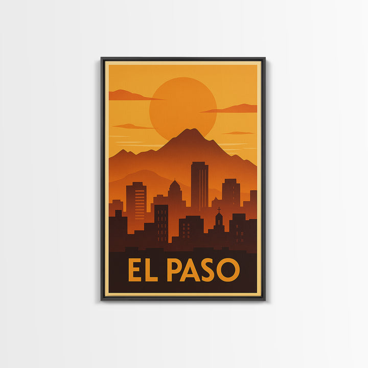 El Paso Travel Poster, Canvas Print, Golden Travel Poster Art, El Paso City Art, Retro Travel Print, Vintage City Art, City Illustration