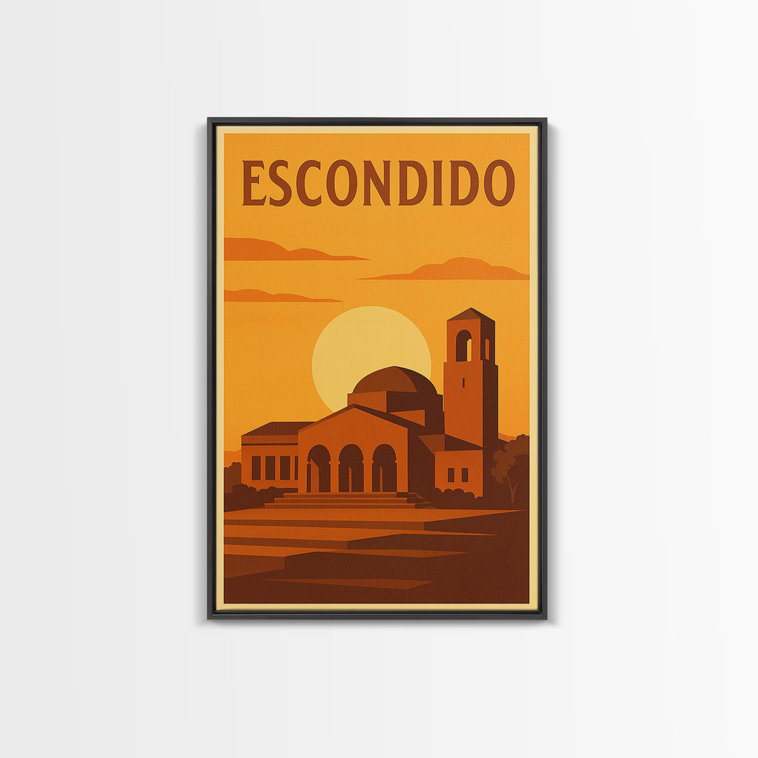 Escondido California Travel Poster, Canvas Print, Gold Art Deco Poster Art, Escondido City Art, Travel Wall Decor, Mid Century Wall Art