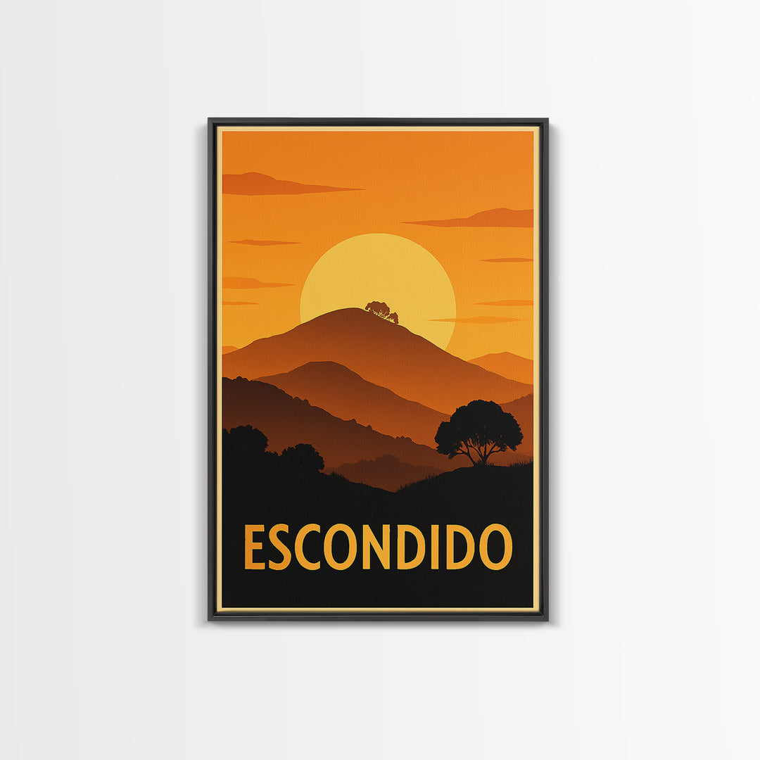 Escondido Travel Poster, Framed Canvas Print, Golden Travel Poster Art, Escondido City Art, Fine Art Print, Travel Art Print, Art Print
