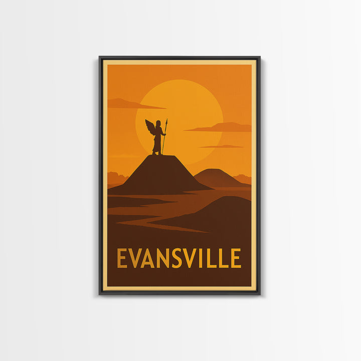 Evansville Travel Poster, Canvas Print, Golden Travel Poster Art, Evansville Poster Print, City Travel Prints, Travel Poster Art