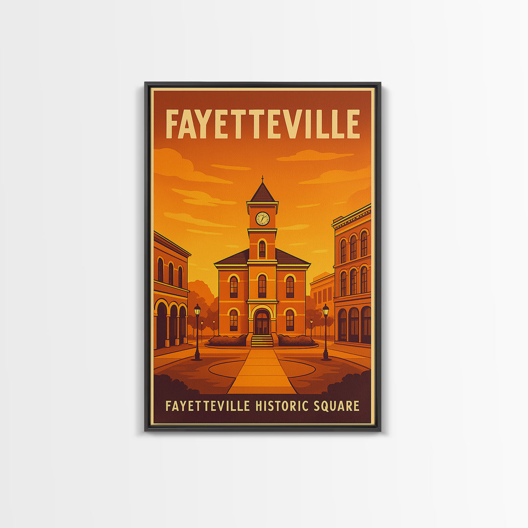 Fayetteville North Carolina Travel Poster, Canvas Print, Golden Travel Poster Art, Fayetteville Art Print, Wall Decor, Retro Travel Print