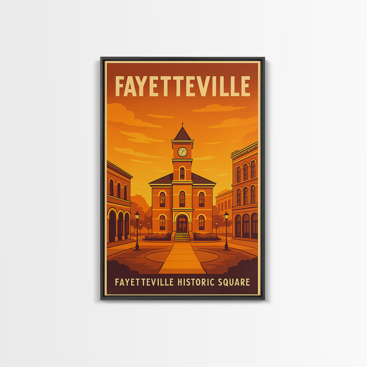 Fayetteville North Carolina Travel Poster, Canvas Print, Golden Travel Poster Art, Fayetteville Art Print, Wall Decor, Retro Travel Print