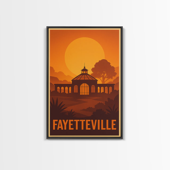 Fayetteville Travel Poster, Canvas Print, Warm Sunset Silhouette Art, Fayetteville Art Print, Travel Wall Art, Retro Travel Print