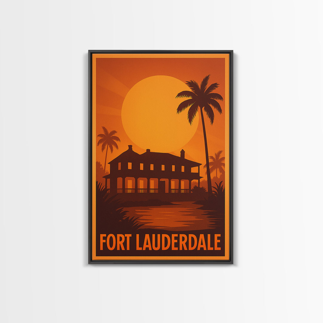 Fort Lauderdale Travel Poster, Canvas Print, Golden Travel Poster Art, Fort Lauderdale City Art, Travel Poster Art, Eclectic Wall Decor