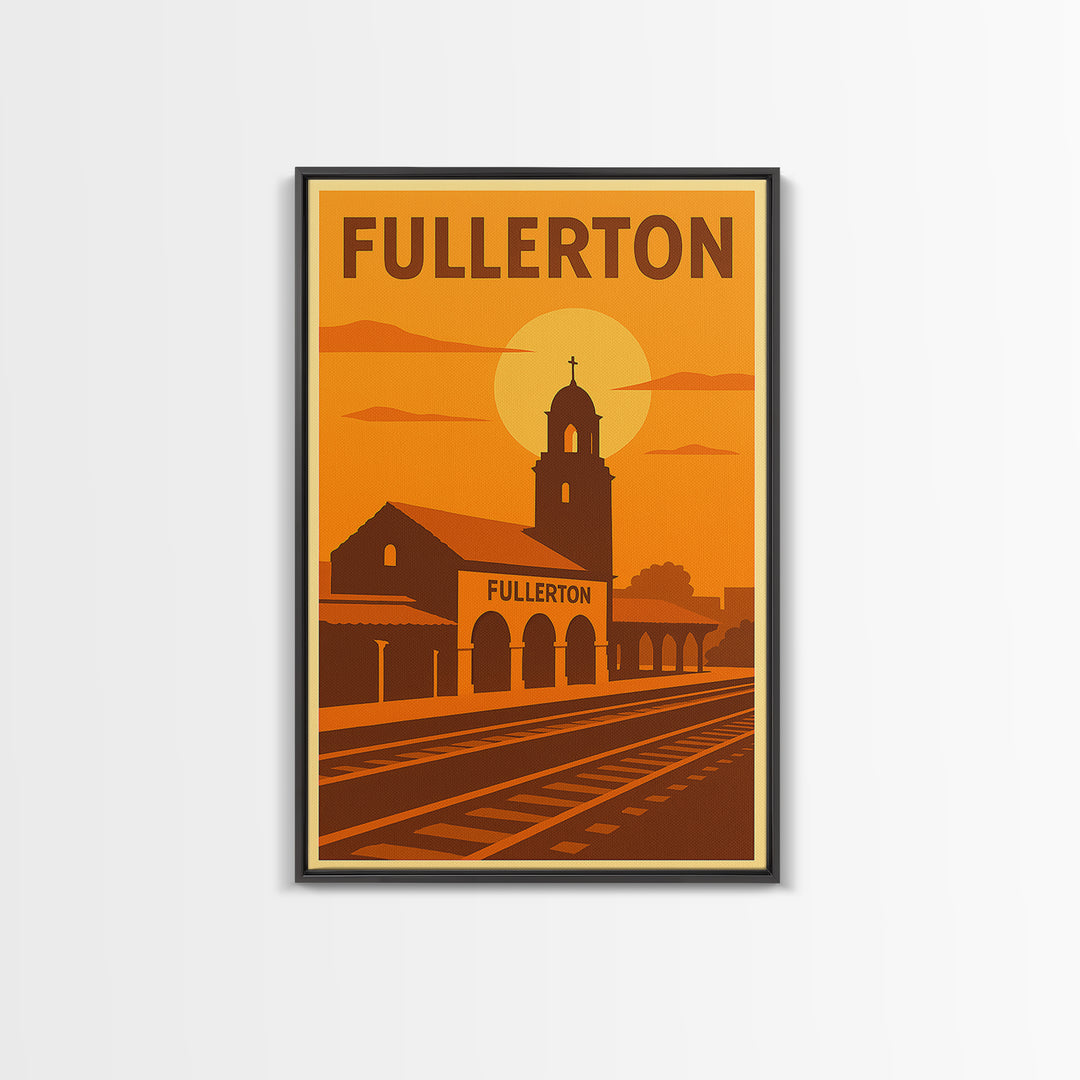 Fullerton California Travel Poster, Canvas Print, Warm Sunset Silhouette Art, Fullerton City Art, Retro Travel Print, Wall Decor, Poster Art