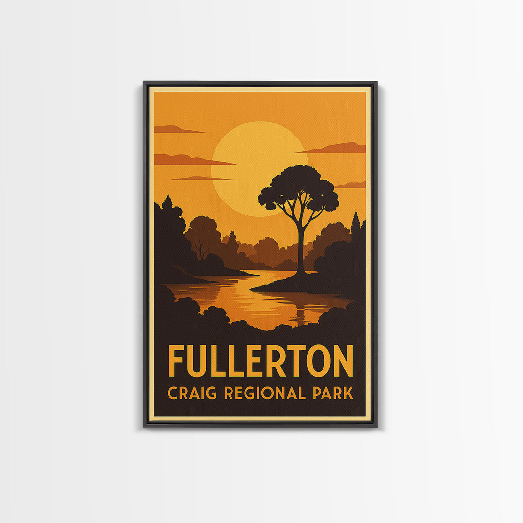 Fullerton Travel Poster, Canvas Print, Warm Sunset Silhouette Art, Fullerton Art Print, City Travel Prints, Vintage Travel Print