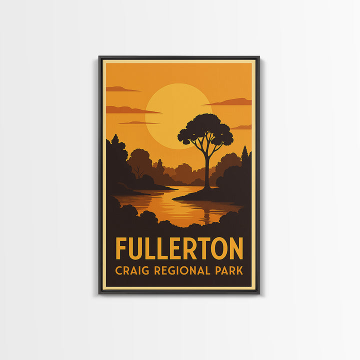Fullerton Travel Poster, Canvas Print, Warm Sunset Silhouette Art, Fullerton Art Print, City Travel Prints, Vintage Travel Print