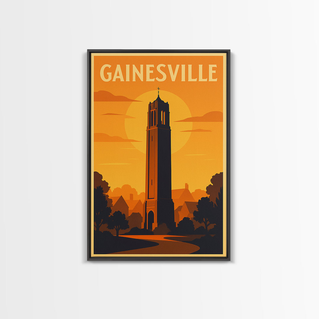 Gainesville Florida Travel Poster, Canvas Print, Gold Art Deco Poster Art, Gainesville Wall Art, City Travel Prints, Travel Art Print