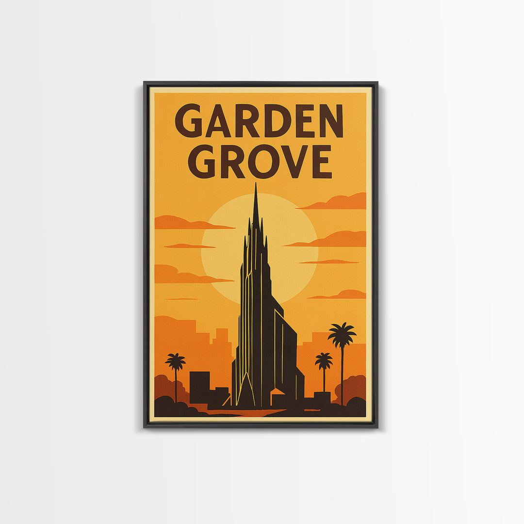 Garden Grove California Travel Poster, Canvas Print, Gold Art Deco Poster Art, Garden Grove Wall Art, City Art, Watercolor Downtown Skyline