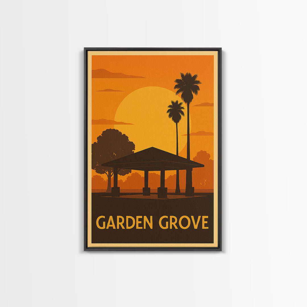 Garden Grove Travel Poster, Framed Canvas Print, Golden Travel Poster Art, Garden Grove Poster Print, Vintage Travel Art, Travel Wall Art