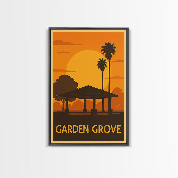 Garden Grove Travel Poster, Framed Canvas Print, Golden Travel Poster Art, Garden Grove Poster Print, Vintage Travel Art, Travel Wall Art