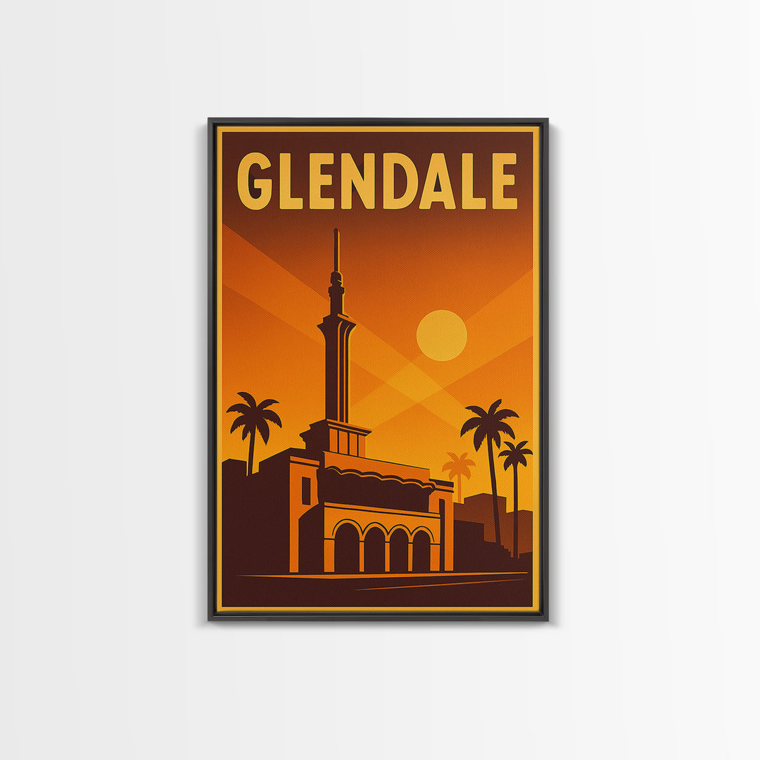 Glendale Arizona Travel Poster, Framed Canvas Print, Gold Art Deco Poster Art, Glendale Art Print, Home Office Decor, Living Room Wall Art