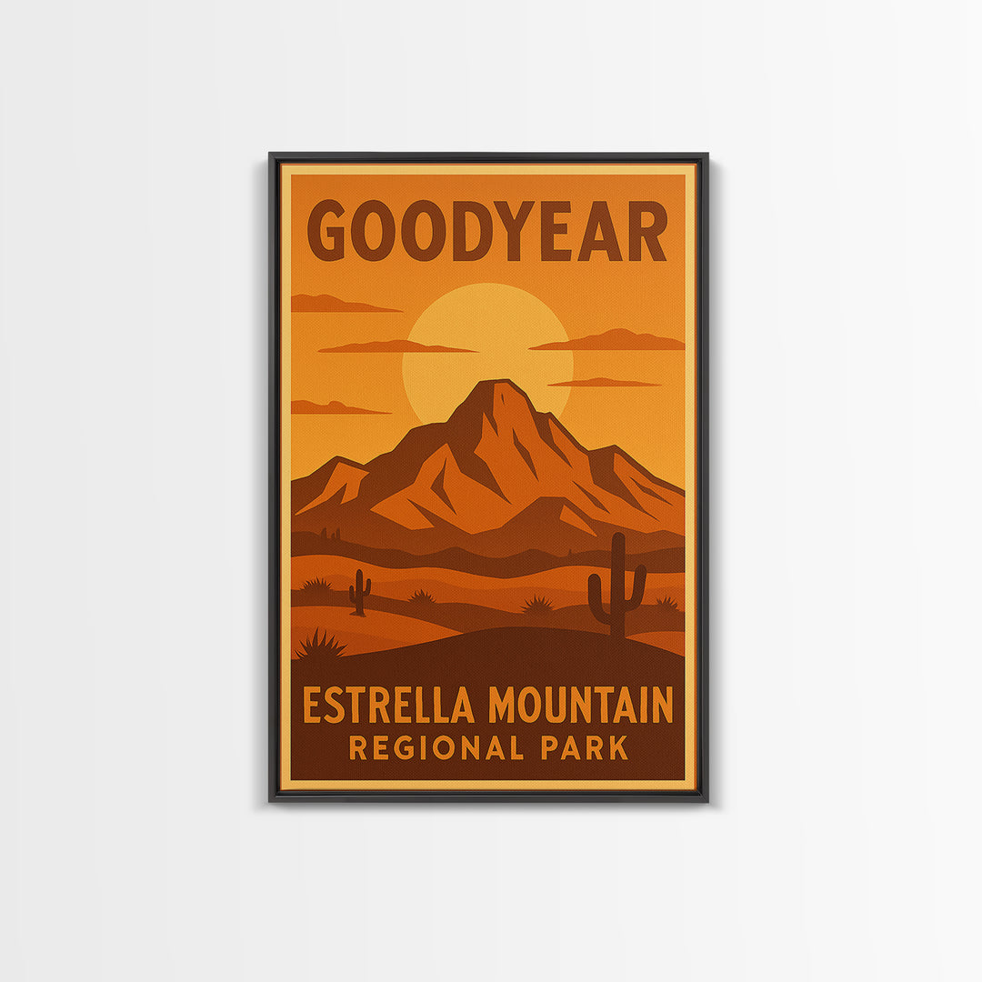 Goodyear Arizona Travel Poster, Canvas Print, Warm Sunset Silhouette Art, Goodyear Poster Print, Vintage City Poster, Retro Travel Print