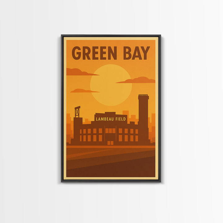 Green Bay Wisconsin Travel Poster, Framed Canvas Print, Vintage Deco Wall Art, Green Bay Wall Art, Gift For Travelers, City Illustration