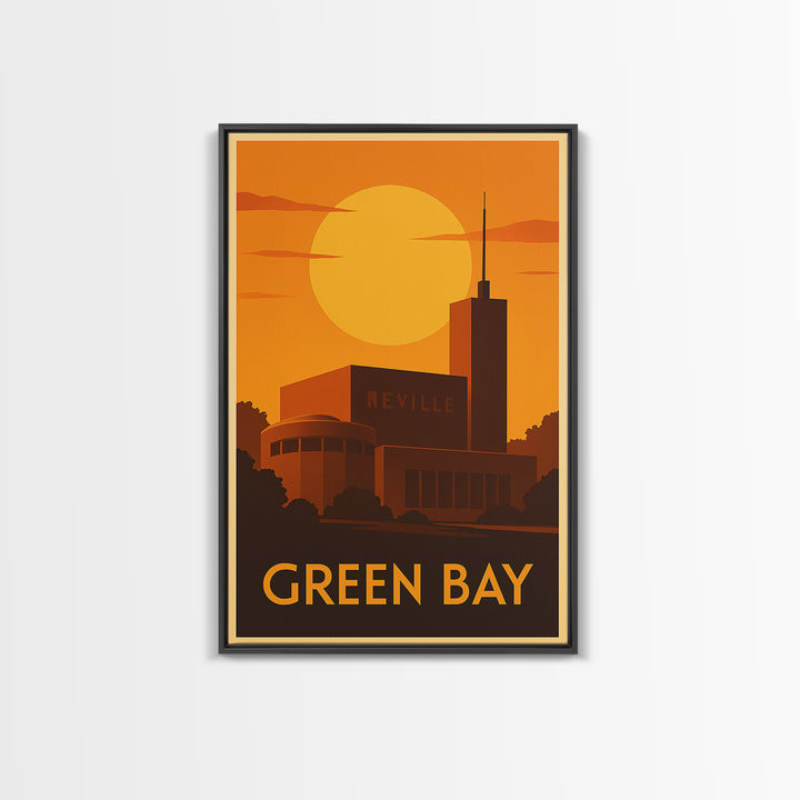 Green Bay Travel Poster, Canvas Print, Warm Sunset Silhouette Art, Green Bay Travel Art, Retro Travel Print, City Illustration
