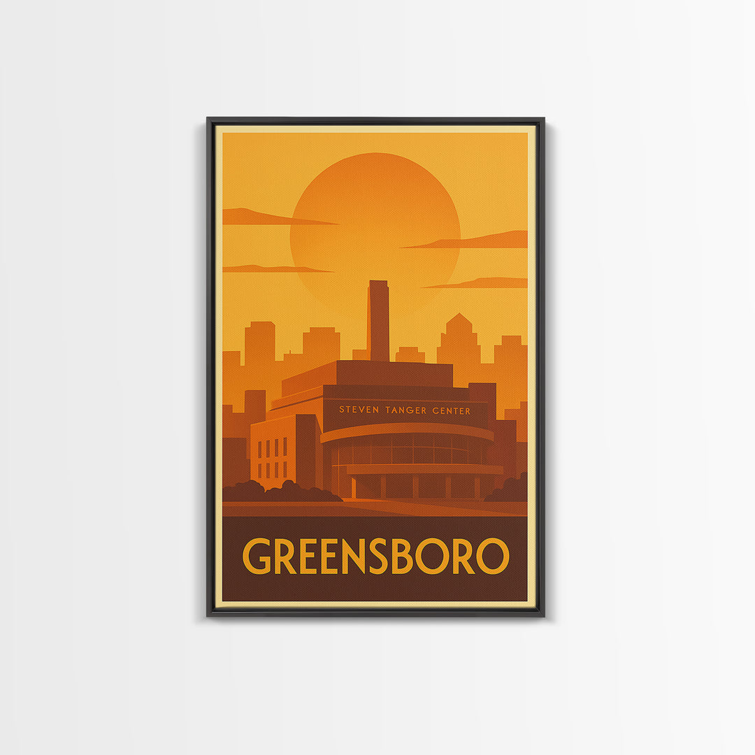 Greensboro Travel Poster, Framed Canvas Print, Gold Art Deco Poster Art, Greensboro Wall Art, City Art Print, Wanderlust Decor
