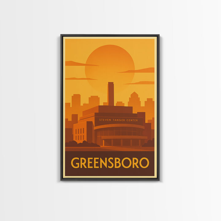Greensboro Travel Poster, Framed Canvas Print, Gold Art Deco Poster Art, Greensboro Wall Art, City Art Print, Wanderlust Decor