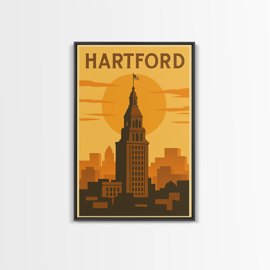 Hartford Connecticut Travel Poster, Canvas Print, Vintage Deco Wall Art, Hartford Travel Art, Poster Art, Skyline Art, Travel Poster Set