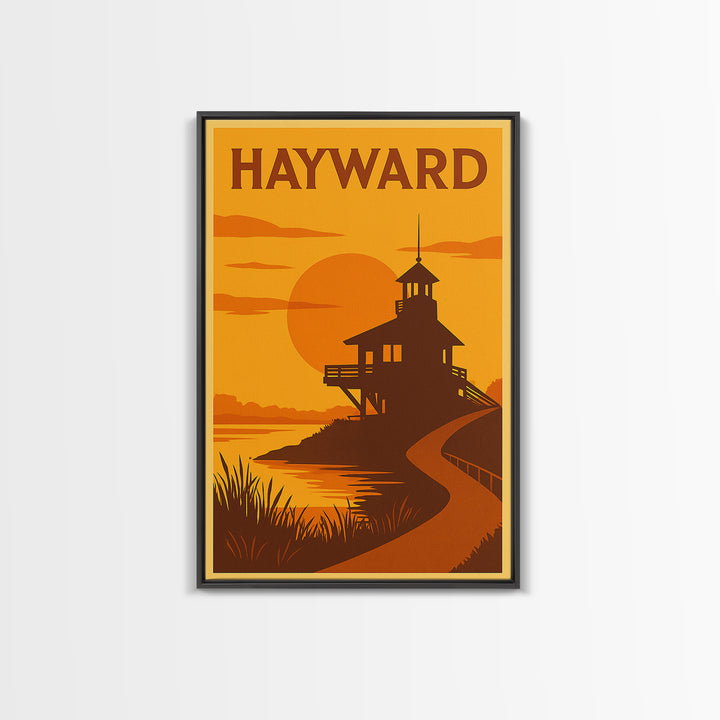Hayward California Travel Poster, Canvas Print, Golden Poster Art, Hayward Art Print, Gift For Travelers, Watercolor Urban Skyline