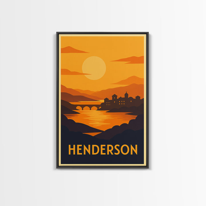 Henderson Travel Poster, Framed Canvas Print, Golden Travel Poster Art, Henderson City Art, Gift For Travelers, City Art Print