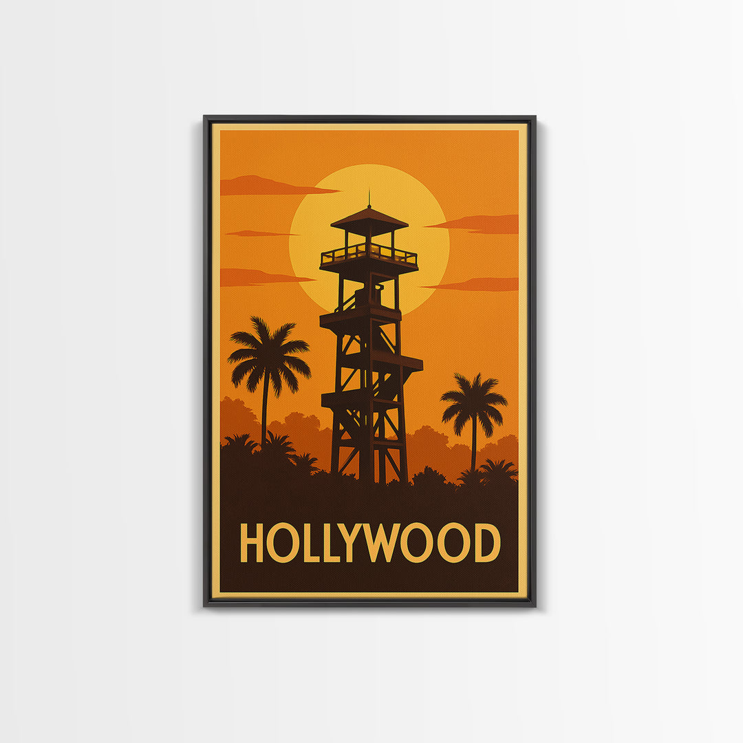 Hollywood Travel Poster, Canvas Print, Vintage Deco Wall Art, Hollywood Poster Print, Fine Art Print, Vintage City Poster, Travel Wall Art
