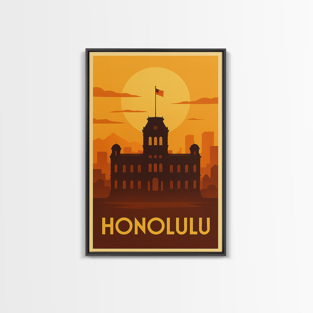 Honolulu Travel Poster, Canvas Print, Golden Travel Poster Art, Honolulu Wall Art, Modern Wall Decor, Travel Wall Art, Gift For Travelers