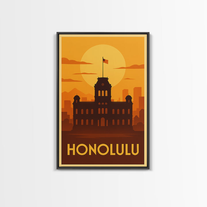 Honolulu Travel Poster, Canvas Print, Golden Travel Poster Art, Honolulu Wall Art, Modern Wall Decor, Travel Wall Art, Gift For Travelers