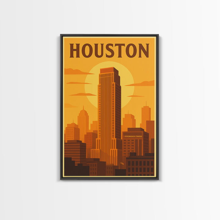 Houston Texas Travel Poster, Canvas Print, Gold Art Deco Poster Art, Houston Travel Art, Wanderlust Decor, Travel Wall Decor, Wall Art