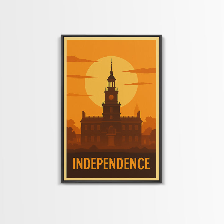 Independence Travel Poster, Canvas Print, Gold Art Deco Poster Art, Independence Travel Art, Eclectic Wall Decor, Watercolor City Skyline