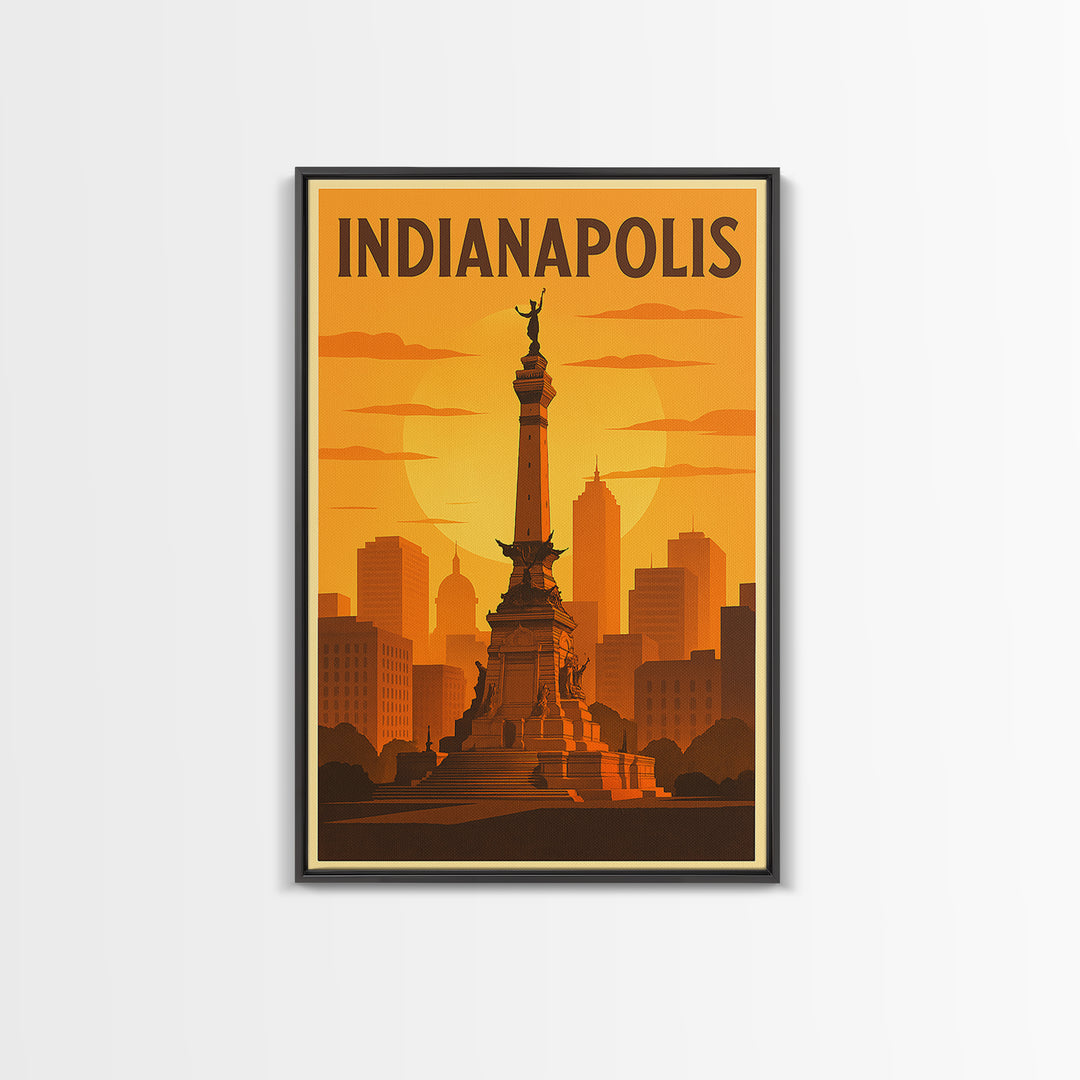 Indianapolis Indiana Travel Poster, Canvas Print, Warm Sunset Silhouette Art, Indianapolis Art Print, Retro Travel Print, Home Office Decor