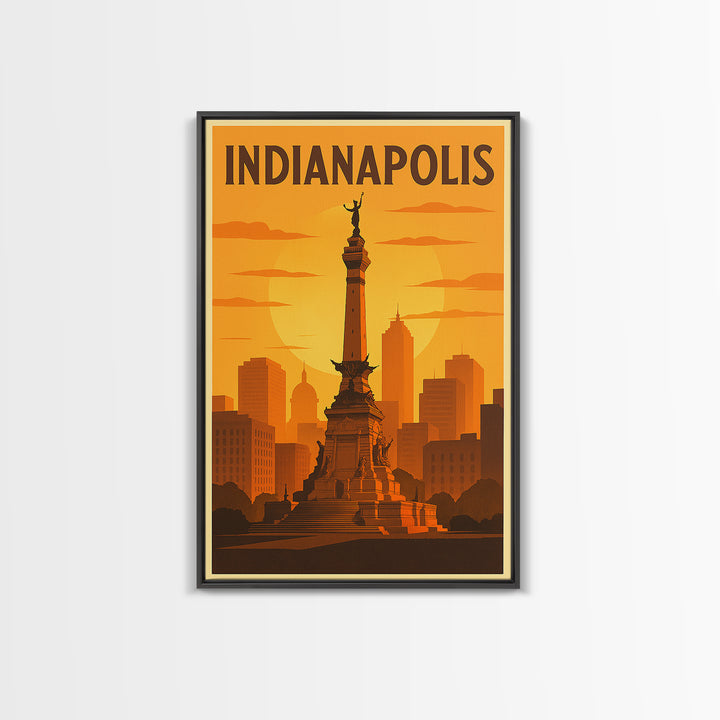Indianapolis Indiana Travel Poster, Canvas Print, Warm Sunset Silhouette Art, Indianapolis Art Print, Retro Travel Print, Home Office Decor