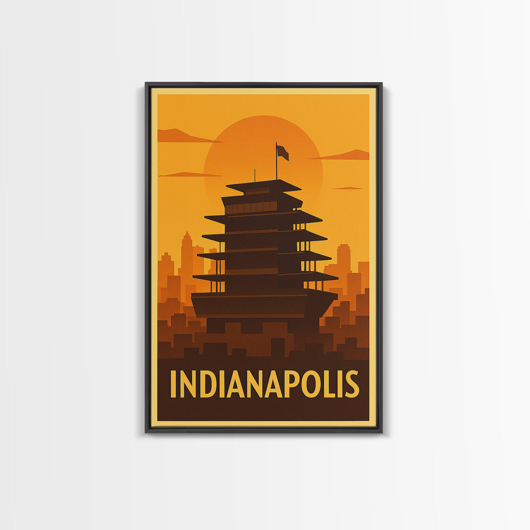 Indianapolis Travel Poster, Canvas Print, Warm Sunset Silhouette Art, Indianapolis City Art, Eclectic Wall Decor, Travel Poster Art