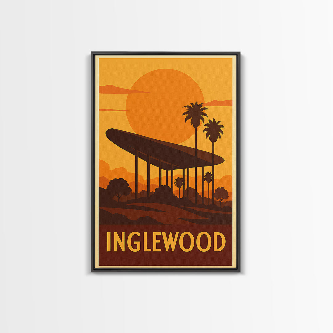 Inglewood Travel Poster, Canvas Print, Warm Sunset Silhouette Art, Inglewood Wall Art, Retro Travel Print, City Travel Prints, Wall Art