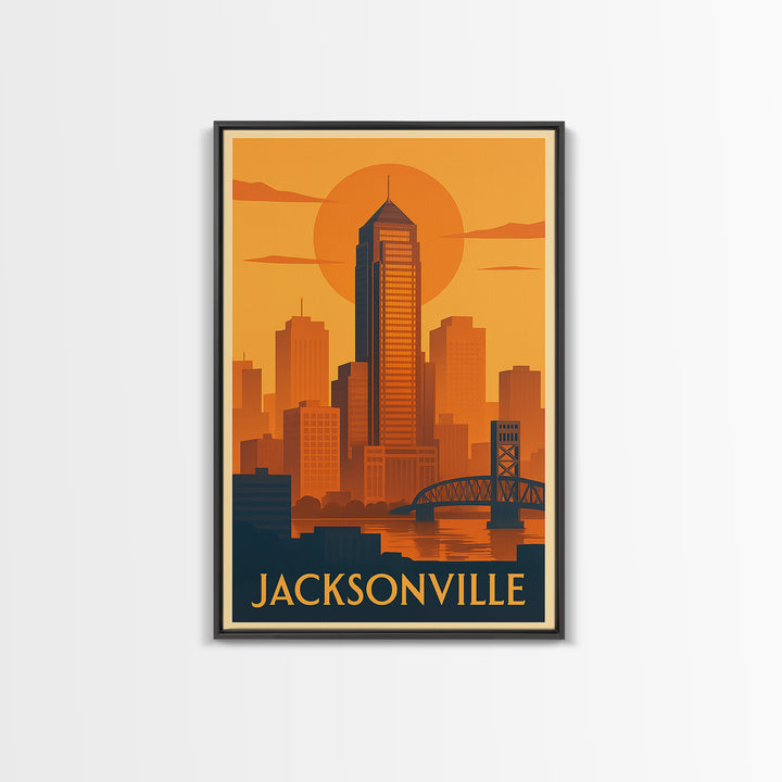 Jacksonville Travel Poster, Framed Canvas Print, Gold Art Deco Poster Art, Jacksonville City Art, City Art Print, Modern Wall Decor