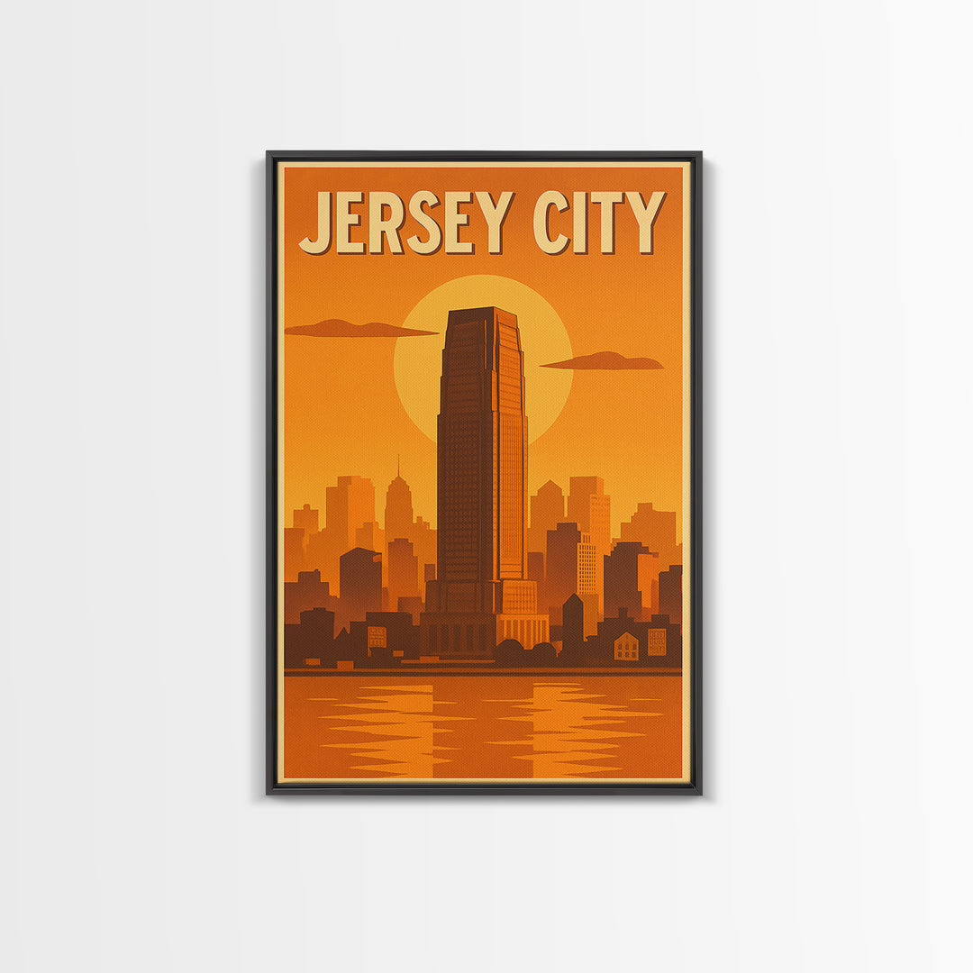 Jersey City New Jersey Travel Poster, Framed Canvas Print, Vintage Deco Wall Art, Jersey City Wall Art, Fine Art Print, Travel Wall Art