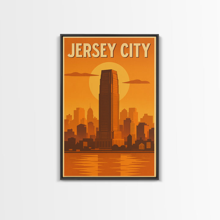 Jersey City New Jersey Travel Poster, Framed Canvas Print, Vintage Deco Wall Art, Jersey City Wall Art, Fine Art Print, Travel Wall Art