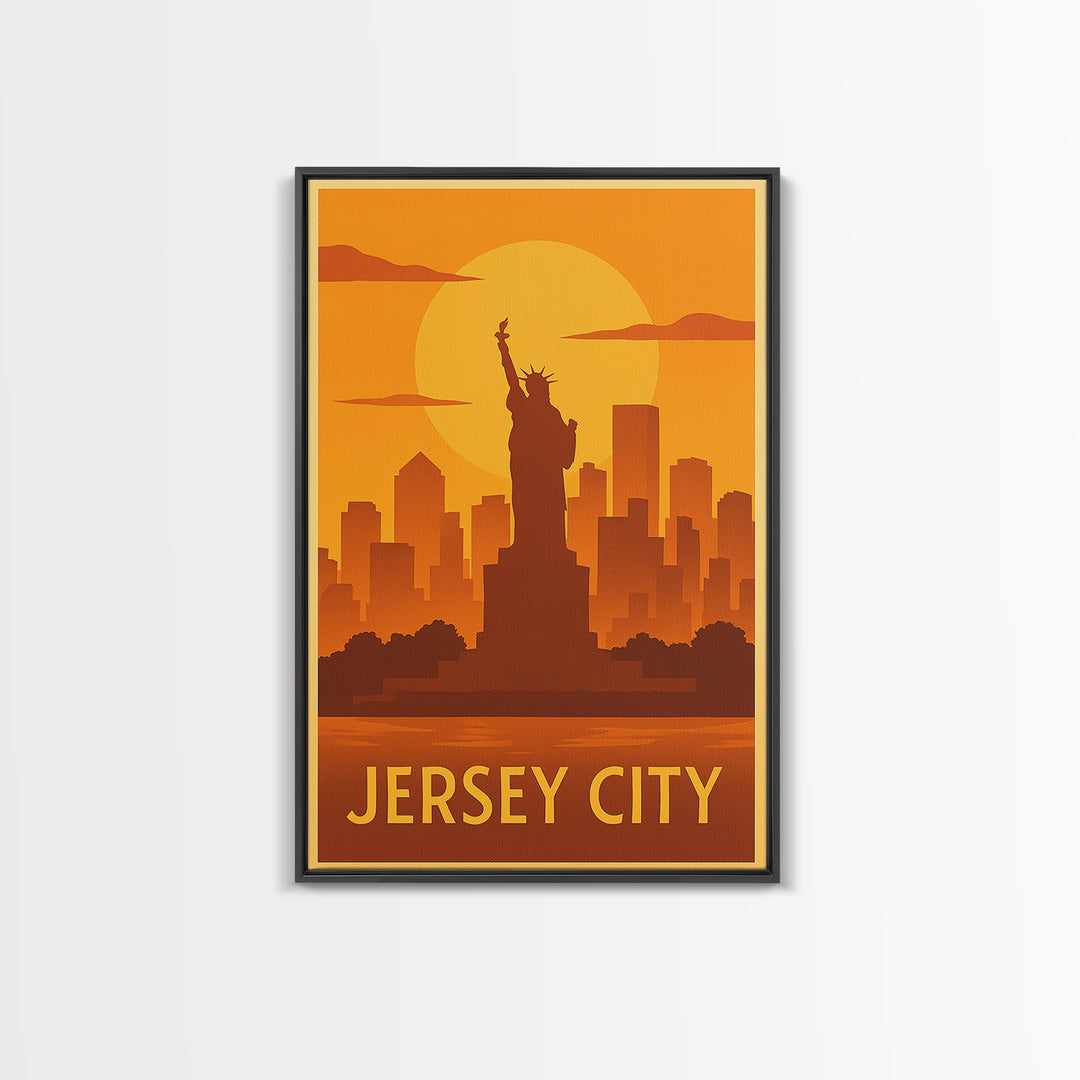 Jersey City Travel Poster, Canvas Print, Gold Art Deco Poster Art, Jersey City Poster Print, Vintage Travel Art, Fine Art Print