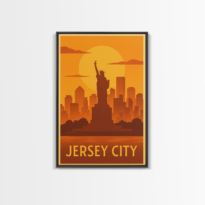 Jersey City Travel Poster, Canvas Print, Gold Art Deco Poster Art, Jersey City Poster Print, Vintage Travel Art, Fine Art Print