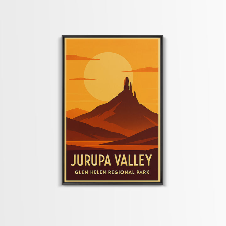 Jurupa Valley Travel Poster, Framed Canvas Print, Warm Sunset Silhouette Art, Jurupa Valley Art Print, Gift For Travelers, Vintage Print