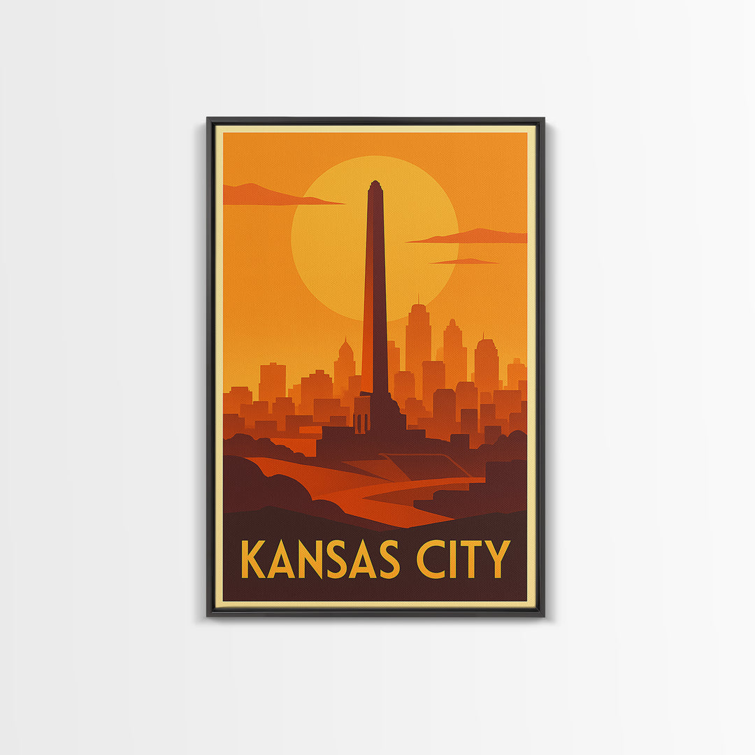 Kansas City Travel Poster, Framed Canvas Print, Gold Art Deco Poster Art, Kansas City Travel Art, Retro Travel Print, Travel Wall Decor