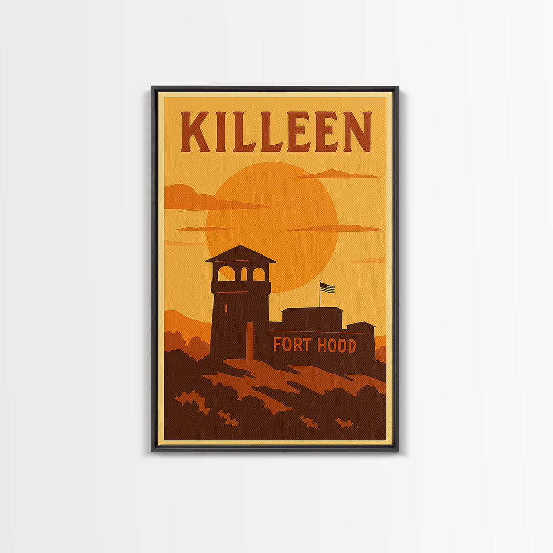 Killeen Texas Travel Poster, Framed Canvas Print, Golden Travel Poster Art, Killeen Art Print, Home Office Decor, Travel Poster Art