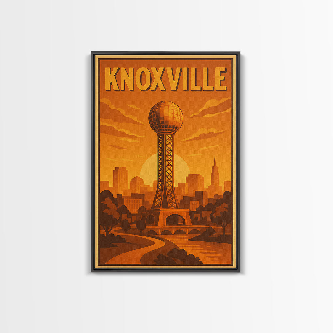 Knoxville Tennessee Travel Poster, Canvas Print, Gold Art Deco Poster Art, Knoxville City Art, City Illustration, Fine Art Print, Wall Decor