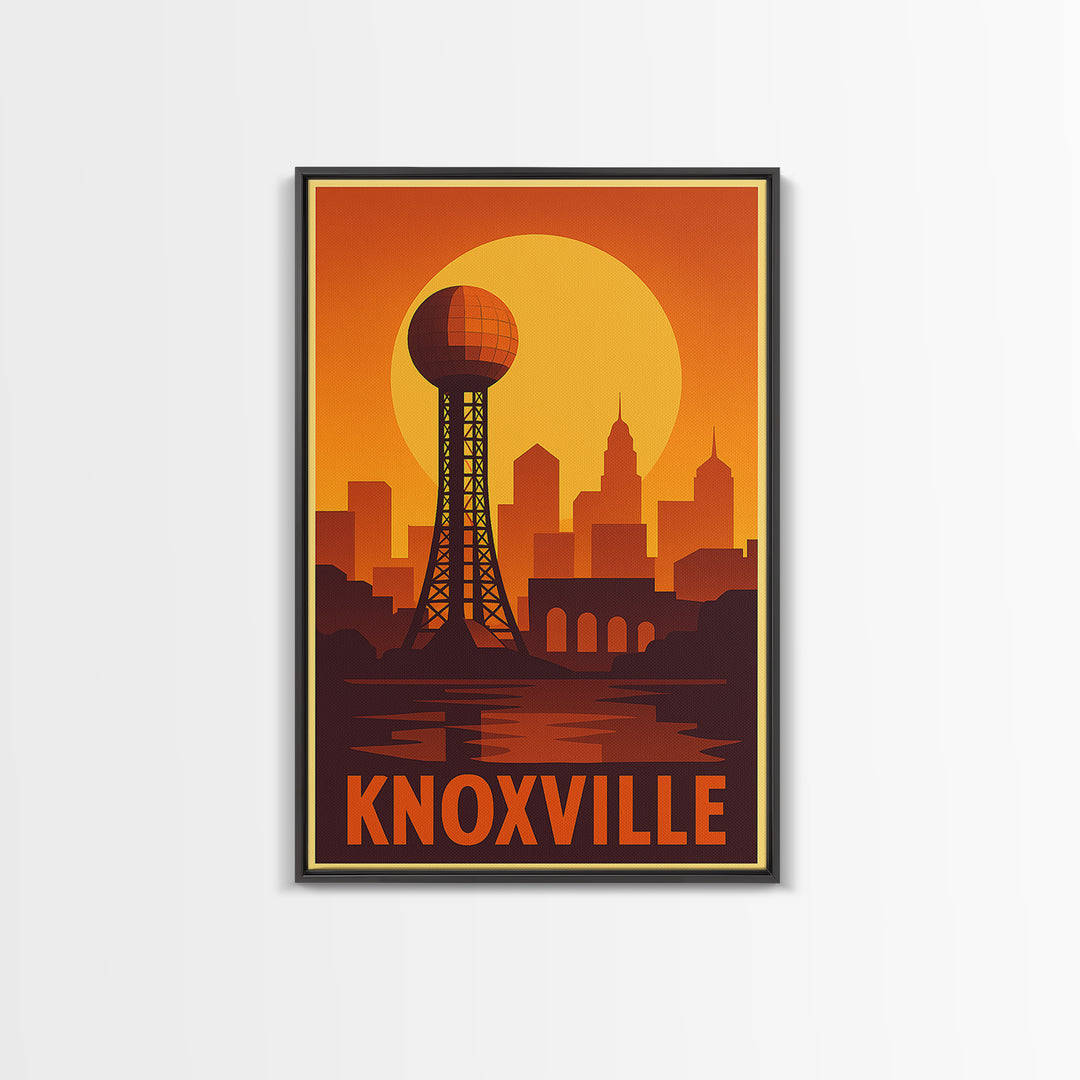 Knoxville Travel Poster, Canvas Print, Gold Art Deco Poster Art, Knoxville Art Print, Living Room Wall Art, Travel Wall Decor, Design 2