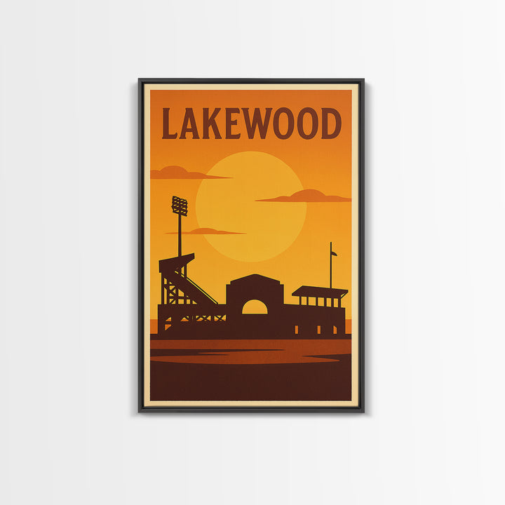 Lakewood Colorado Travel Poster, Framed Canvas Print, Warm Sunset Silhouette Art, Lakewood Travel Art, City Illustration, Retro Travel Print