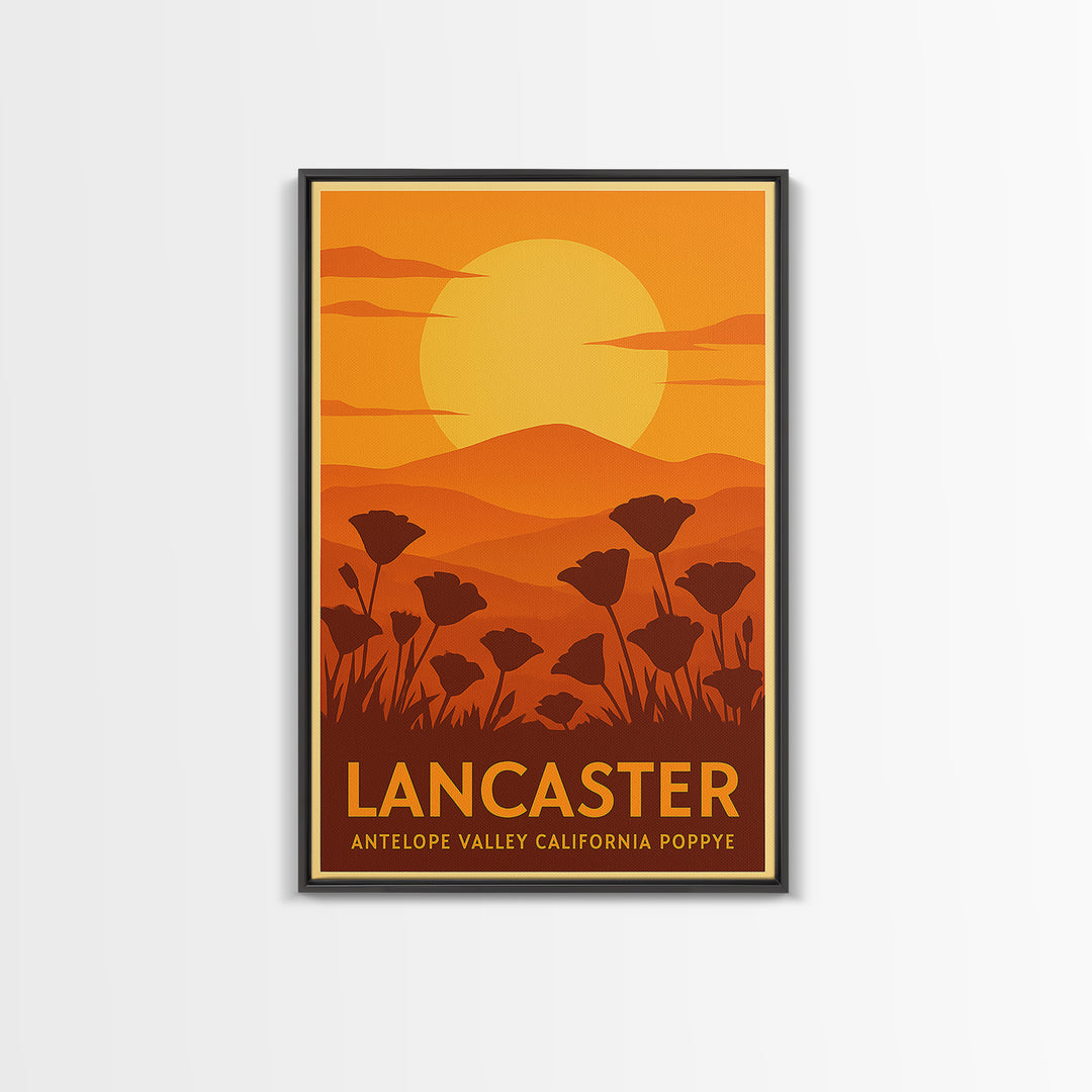 Lancaster Travel Poster, Canvas Print, Warm Sunset Silhouette Art, Lancaster Travel Art, Retro Travel Print, Travel Wall Decor